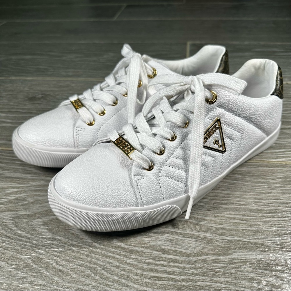 Guess WG Denver Sneaker White Gold Logo Accent Lace Up Women’s Size US 10M